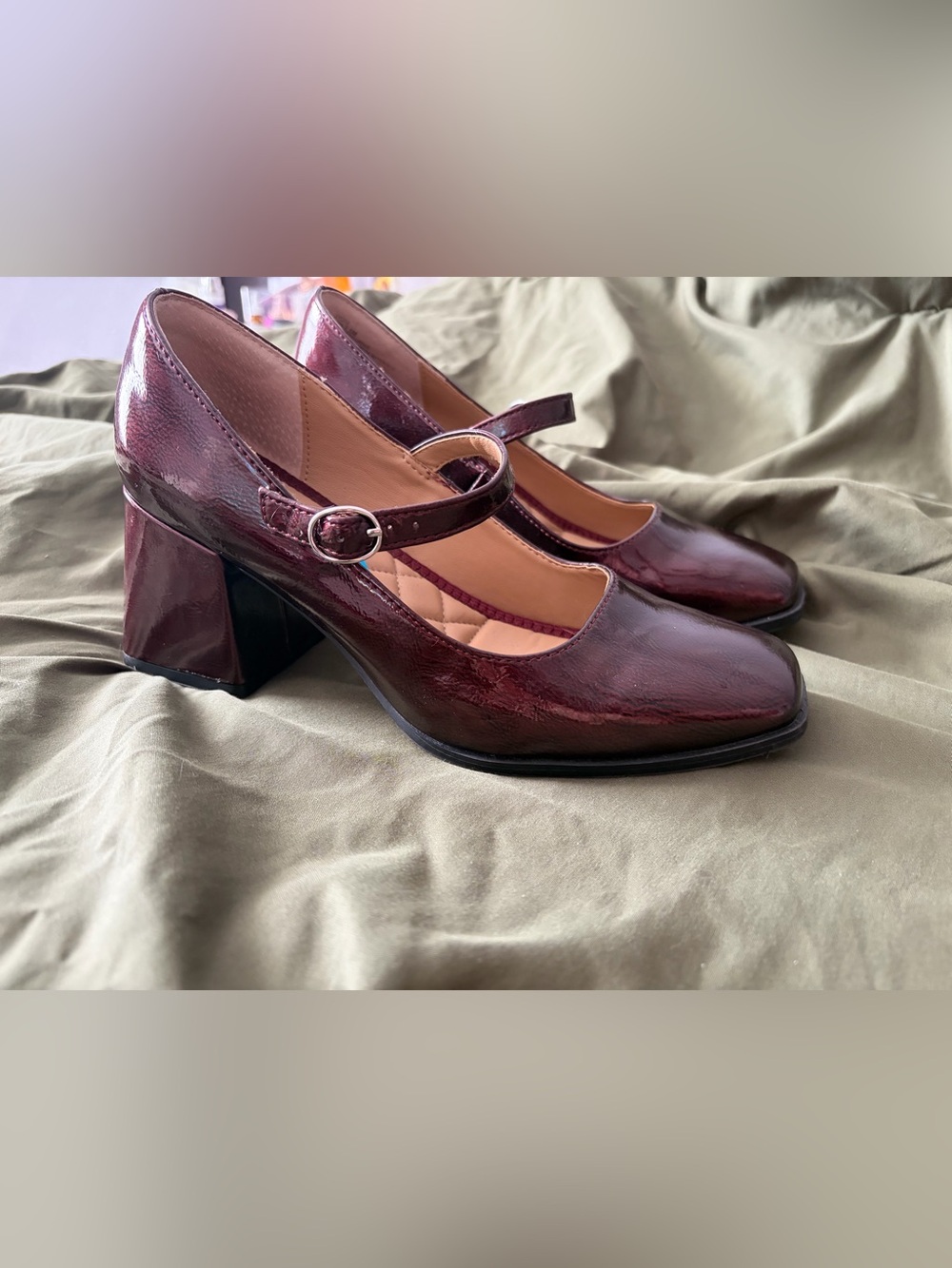 Rachel Zoe Classic Burgundy Patent Mary Jane Block Heel - 7.5
